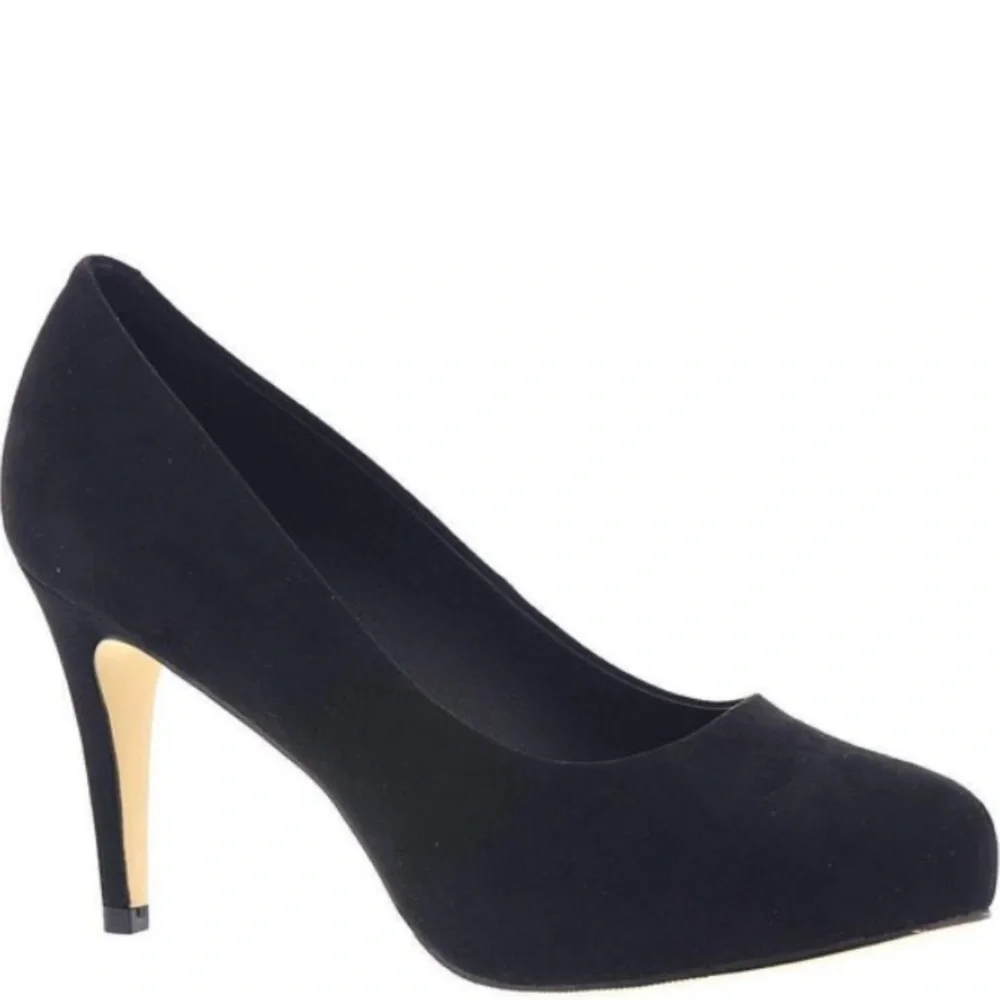 Sleek Stilettos Heels Classy & Sexy Black Pump Round Almond Toe Faux Suede Pumps